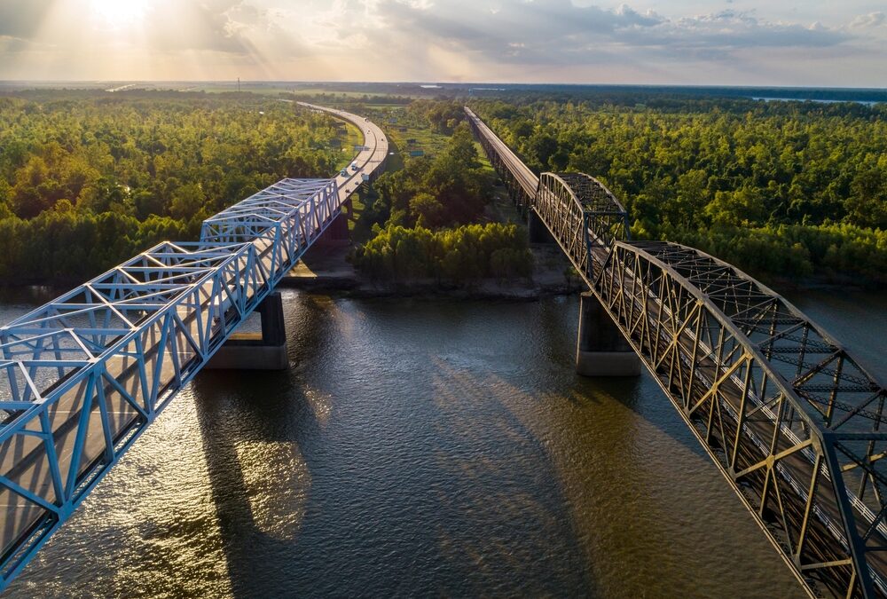 One of the Best Small Towns in Mississippi is Vicksburg, photo of the bridges heading in and out