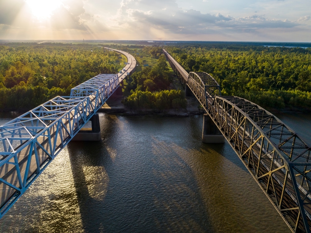 One of the Best Small Towns in Mississippi is Vicksburg, photo of the bridges heading in and out