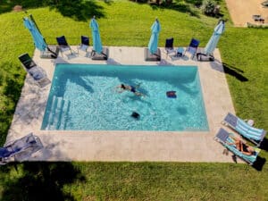 Aerial photo of the pool at Oak Hall in Vicksburg Mississippi.